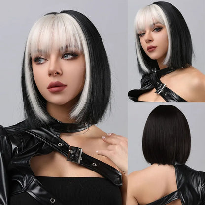 sengpan Bob Wig Black For Black Women Black Short Wig With Bangs Heat Resistant Synthetic Wig Suitable For Everyday Halloween Party Use