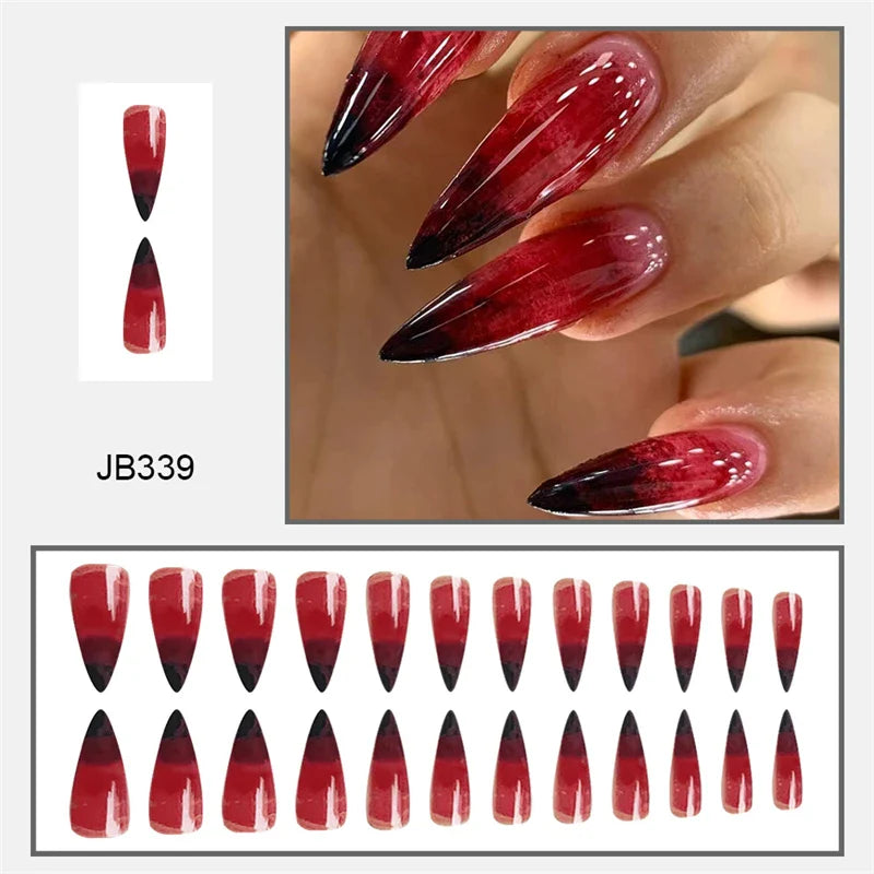 sengpan 24Pcs Halloween Blood Press on Nails Set Long Coffin Glossy Acrylic Nail Tips Full Cover Ballerina False Nails for Women&Girls