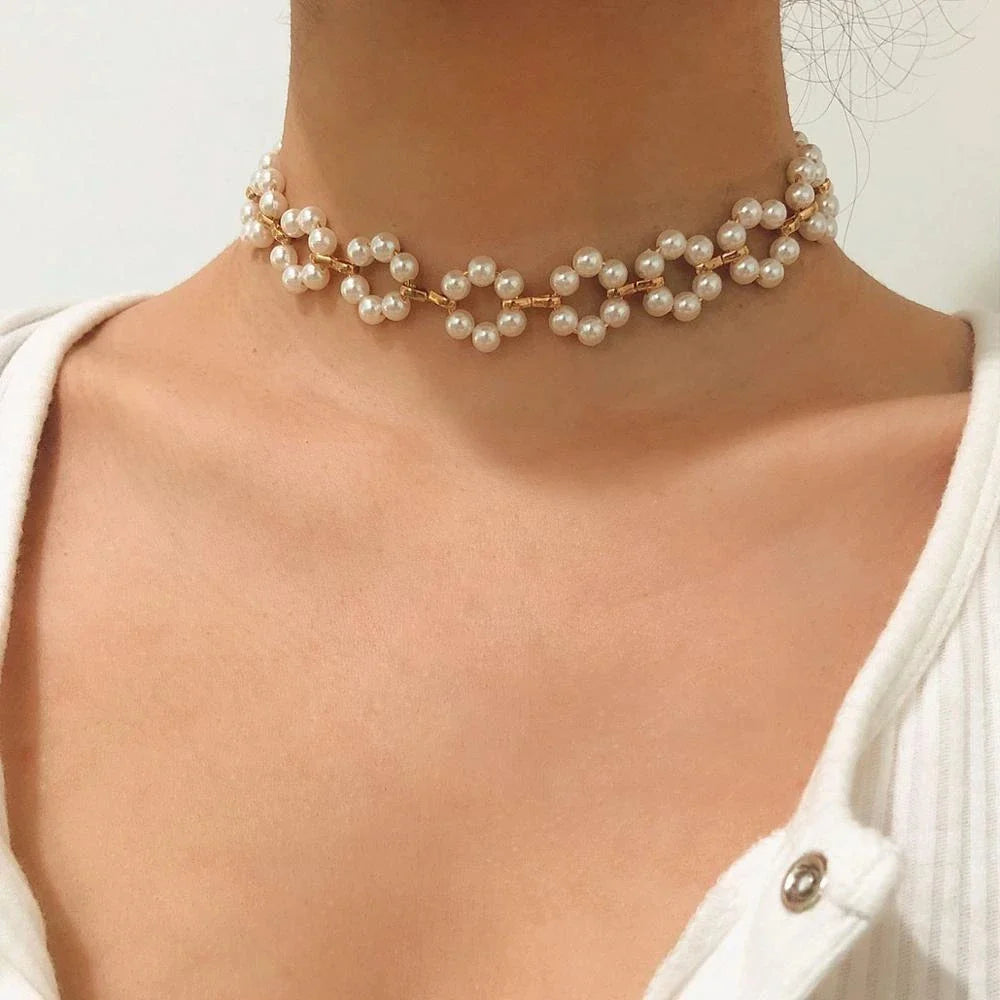 sengpan Multi-Layer White Imitation Pearl Necklace Bead  Chain Punk Ladies Wedding Short Clavicle Necklac Girl Charm Banquet Jewelry