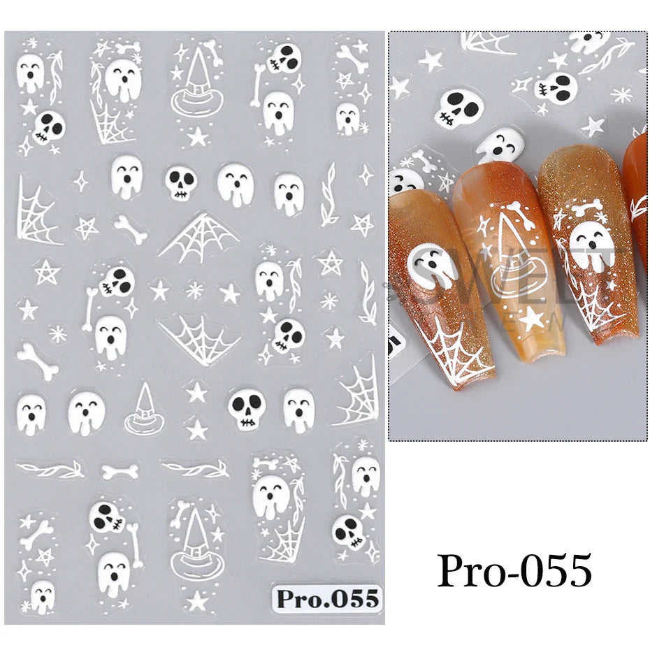 sengpan 3D Halloween Nail Stickers Cartoon Mummy Bandages Ghost Eyes Pumpkin Spider Web Blood Drops DIY Winter Matte Nail Art Decoration