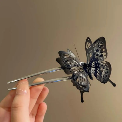 sengpan Chinese Style Metal U-Shape Hair Sticks Dark Black Hollow Butterfly Hairpins for Women Fashion Hairwear Accessories Jewelry