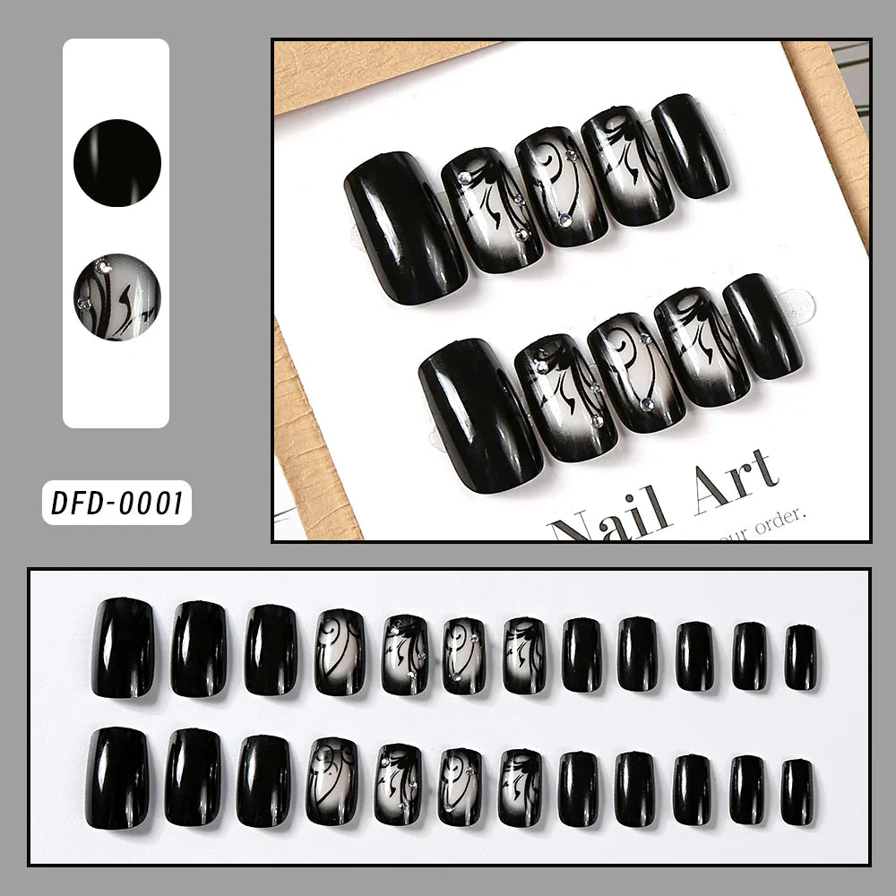 sengpan 24Pcs Halloween Little Ghost Press on Fake Nails Creative French Design Short Square False Nails Acrylic Nails Halloween Decorat