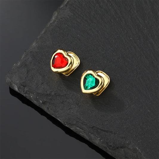 sengpan Hip Hop Single Red Green Gemstone Teeth Grillz 14K Gold Plated Zircon Tooth Caps For Women Men Jewelry Gift