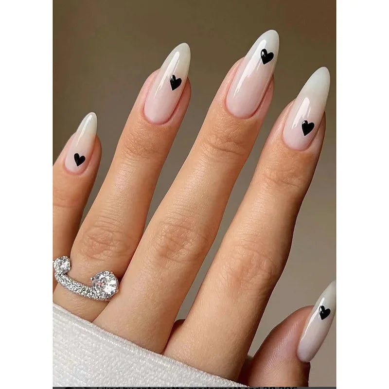 sengpan Simple Stiletto French Fake Nails for Valentine's Day Almond Sweet False Nails with Glue Full Cover Artificial Nails Press On