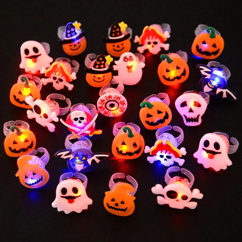 sengpan Halloween Luminous Rings Creative Cute Pumpkin Ghost Eye Ghost Pirate Spider Web Children Toys Halloween Flash Finger Rings