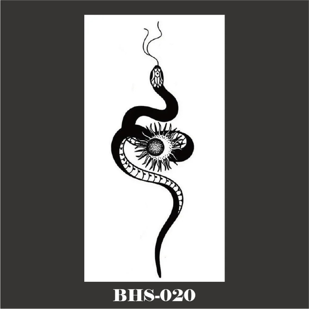 sengpan 2024 Summer Snake Flower Temporary Tattoos Sticker Waterproof Cool Dark Style Unisex Water Transfer Fake Tattoo Women Accessory