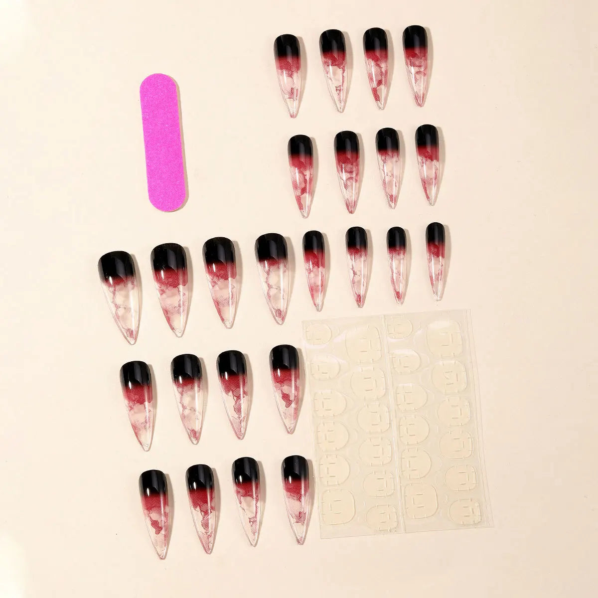 sengpan 24pcs Halloween Black Red Gradient Almond Fake Nails Press On Nails Full Cover Blood Lines False Nails Decor Stiletto Nail Tips