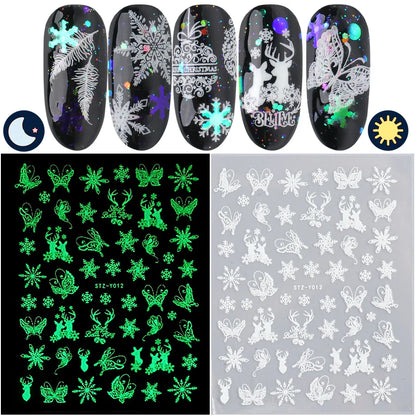 sengpan Luminous Nail Stickers Glow In Dark Halloween Nail Art Decoration Cartoon Skull Ghost Sliders Bones Spider Decal Tattoo GLYB-018