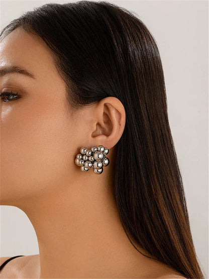 Lianfudai metal geometric beaded earrings for women, exaggerated hot-selling bead earrings, versatile 2024