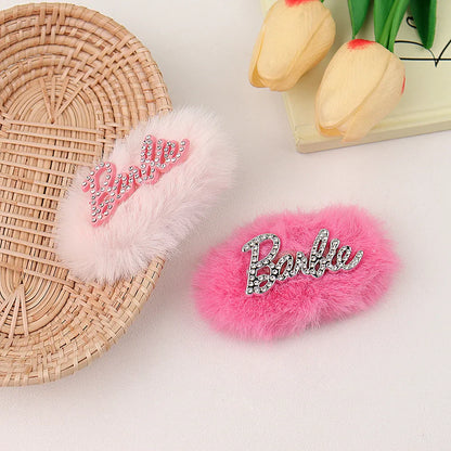 sengpan Barbie Hairpin Rose Pink Accessories Y2k Plush BB Clip Hot Girl Bangs Side Clip Seamless Broken Hairpin Hair Accessories Gift