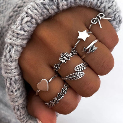 sengpan Bohemian Geometric Rings Sets Crystal Star Moon Flower Butterfly Constellation Knuckle Finger Ring Set For Women Fashion Jewelry