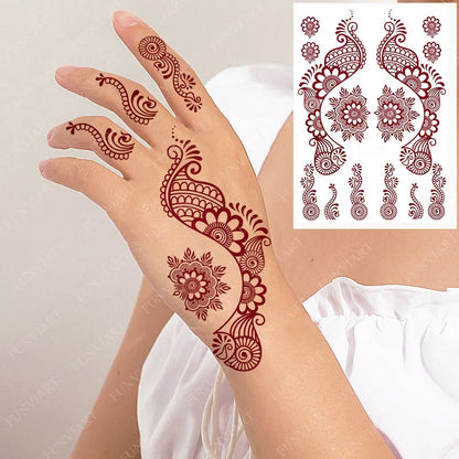 sengpan Brown Henna Tattoos for Women Waterproof Temporary Tattoo Stickers  for Hand Flower Fake Tattoo for Wedding Festival Body Art