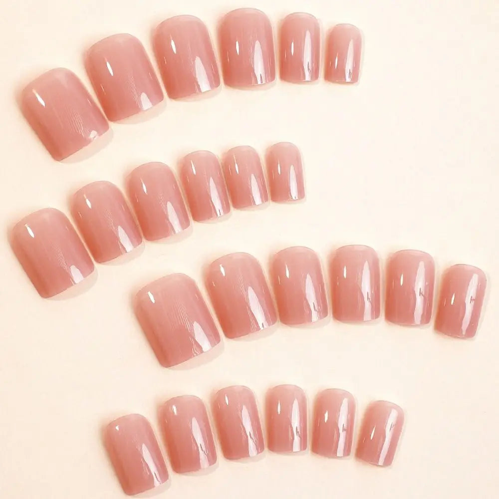 sengpan Short Nude Fake Nails Square Head French Ballerina Nail Press on False Nails Waterproof Faux Medium Fingernails DIY Nail Tips