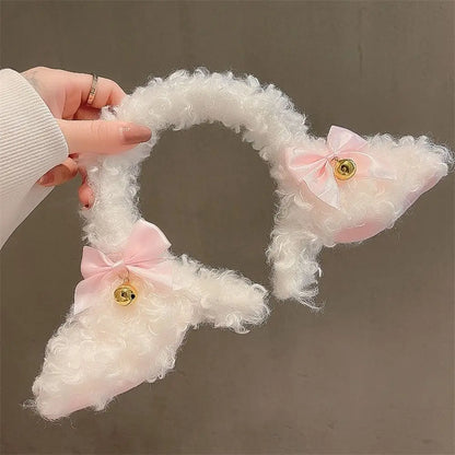 sengpan Plush Sheep Ears Headband Fashion Fancy Props Simulation Plush Hairband Handmade Bowknot Head Hoop Costume Party