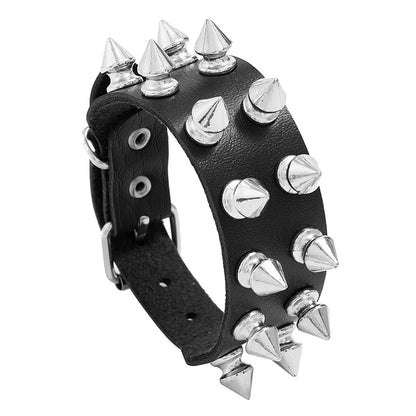 Lianfudai Personality Hip Hop Men Spiked Rock Bracelet Bangle Women Vintage Punk Cosplay Black PU Leather Wrap Bracelet New Jewelry