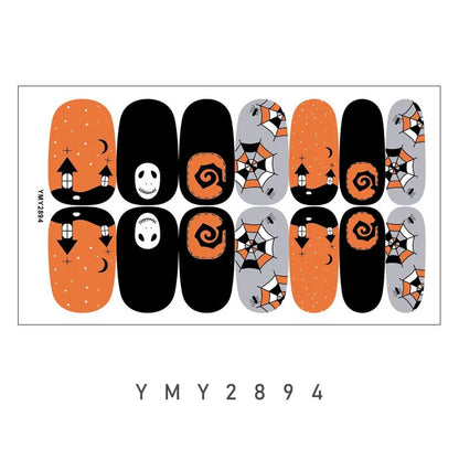 sengpan Baking Free Halloween Nail Stickers Full Sticker Fashion Nail Art Jewelry  Pumpkin Ghost Wholesale Applique Nail Sticker