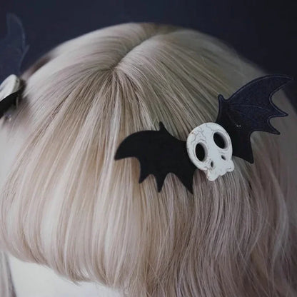 sengpan 1/4pcs Skull Bat Hair Clips Gothic Duckbill Clips Halloween Angel Bat Hair Barrettes Lolita Hairpin Creative Hair Styling Tools