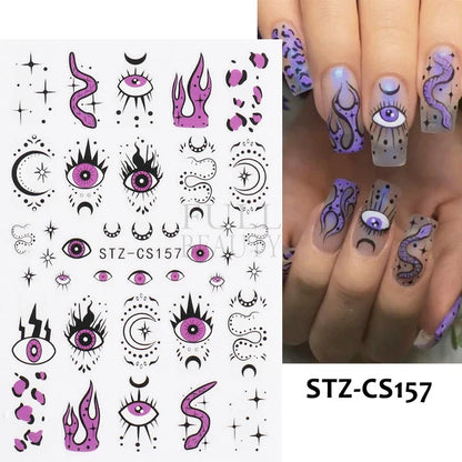 sengpan 3D Halloween Nail Art Stickers Horror Ghost Skull Evil Eye Anime Decals Bloody Rose Sticker for Nail Manicure Decoration LEBF956