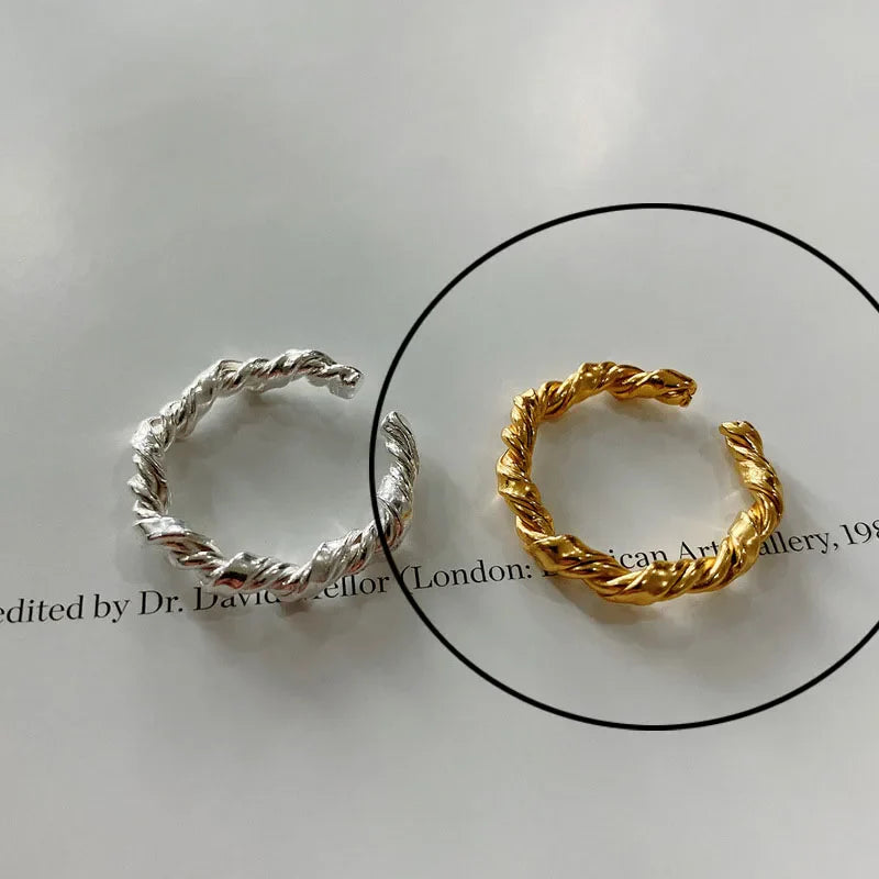 sengpan 925 Sterling Silver Rings For Women Hollow Out Gold Color Temperament Personality Fashion Female Trendy Resizable Opening Rings