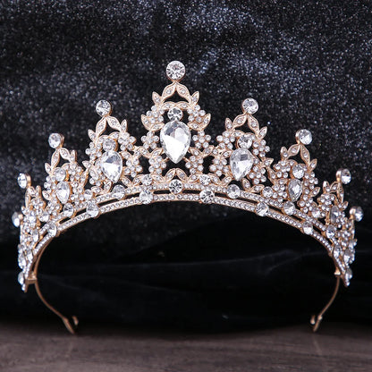 Lianfudai Luxury Elegant AB Crystal Crown Hair Accessories Tiara For Women Party Red Purple Rhinestone Bridal Crown New Hair Jewelry