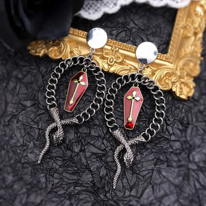 sengpan Dark Gothic Vintage Drop Earrings Bat Coffin Snake Earrings For Women Punk Goth Halloween Fashion Jewelry Lolita Accessories