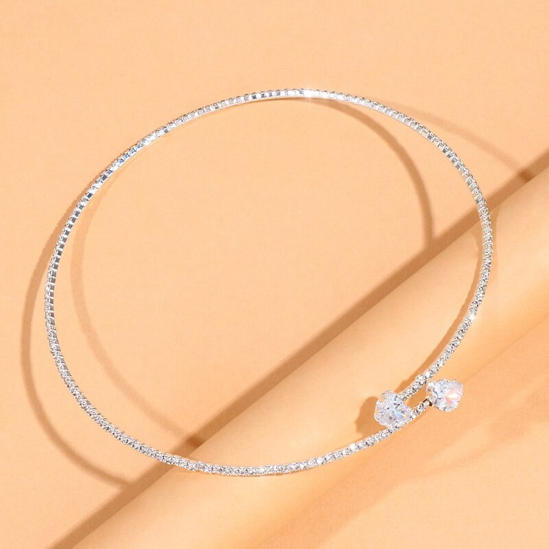 sengpan Women Diamante Rhinestone Choker Necklace Silver Color Wedding Bridal Party Crystal Collar Choker Chain Necklace Jewelry