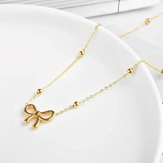 sengpan Stainless Steel Delicate Gold Color Bowknot Pendant Necklaces For Women Bow Tie Charm Unique Design Fine Handmade Jewelry Gift