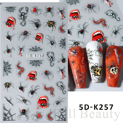 sengpan 5D Halloween Blood Eye Bones Nail Art Horror Eyeball kull Relief Three-Dimensional Nail Stickers for Women&Girl Nail stickers