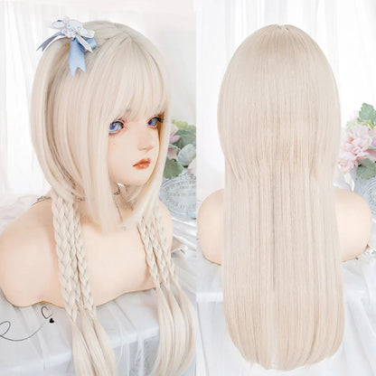 sengpan synthetic long straight hair women's wig silver gradient gray wig cosplay lolita bangs wig party wig