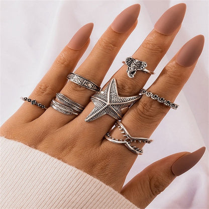 sengpan Christmas wishlist New Vintage Gothic Hip hop letter Butterfly Angle Flower Multi Element Ring Set For Women Men Retro Personality Finger Ring Gifts