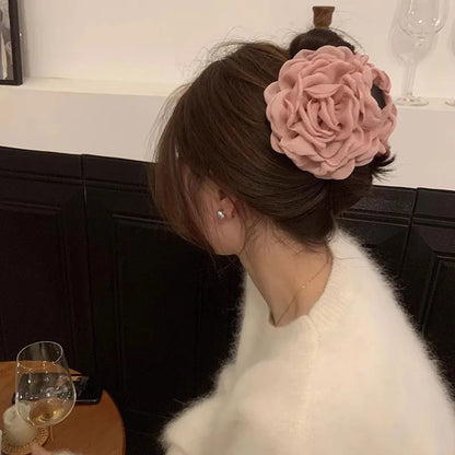 sengpan Spring Summer Colored Flower Large Hair Claw Headdress for Women Fashion Korean Cloth Rose Shark Clip Hairpin Hair Accessories