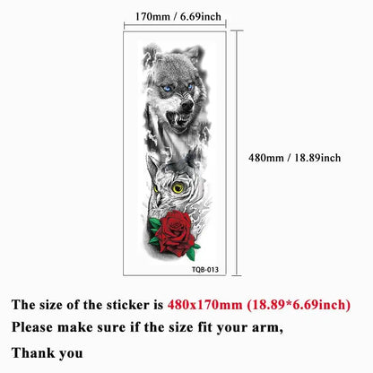 sengpan Large Arm Tattoo Sticker Full Sleeve Temporary Tattoos for Men Fish Wolf Tiger Tattoo Fake Tatoo for Women Waterproof Body Art