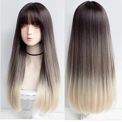 sengpan synthetic long straight hair women's wig silver gradient gray wig cosplay lolita bangs wig party wig