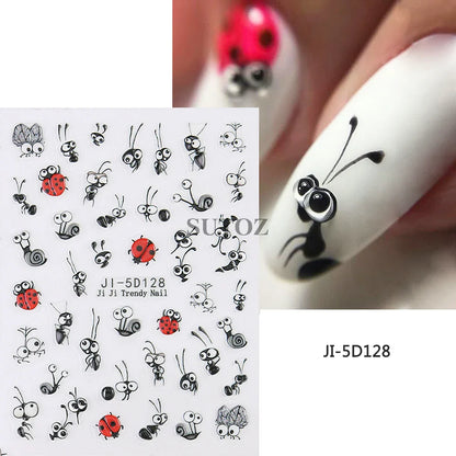 sengpan 5D Ghost Halloween Nail Art Stickers Cartoon Pumpkins Skulls Flowers Nail Decals Y2K Halloween Self-Adhesive Manicure Deco JI-5D