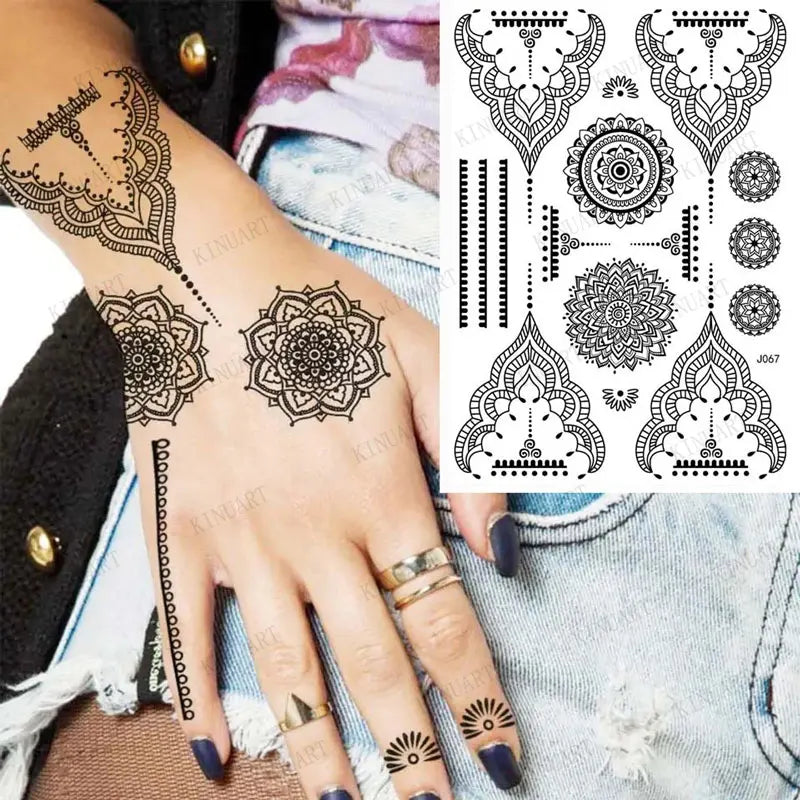 sengpan Black Henna Tattoo Stickers for Hands Temporary Tattoos Body Lace Tatoo Temporari Waterproof Fake Tattoo for Women Hena Tatoo