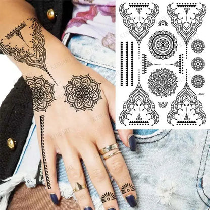 sengpan Black Henna Tattoo Stickers for Hands Temporary Tattoos Body Lace Tatoo Temporari Waterproof Fake Tattoo for Women Hena Tatoo