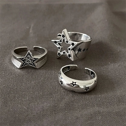 sengpan Fashion Pentagram Geometric Star Ring For Women Adjustable Finger Ring Jewelry Vintage Irregular Aesthetics Y2k Accessories