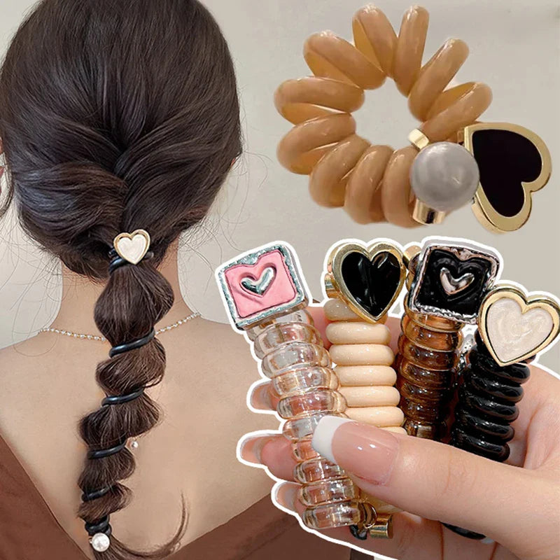 sengpan Sweet Heart Design Ponytail Elastic Hair Bands Rubber Hair Ties Bundle Scrunchies Telephone Wire Hair Accessories Women Headband