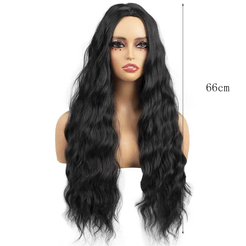 sengpan 68cm Black Long Curly Corn Wig African Wave Full Head Cover Headgear Hair Extension for Women Girls Wig