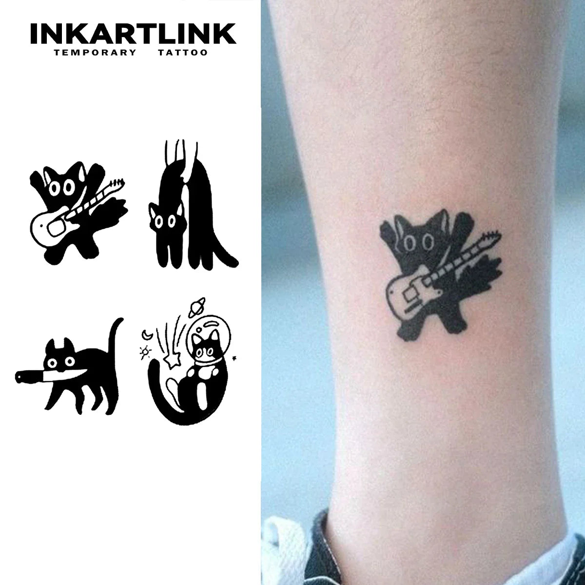 Lianfudai Cute black cat Temporary Tattoo,Lasts To 15 Days New Technology Magic Waterproof Semi Permanent Sticker.