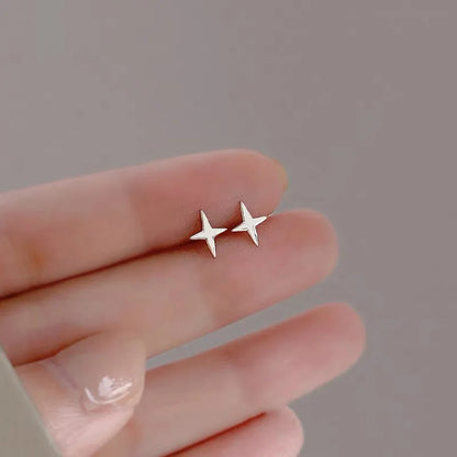 sengpan Simple Piercing Stud Earrings for Women Star Moon Zircon Silver Color Needles Tragus Cartilage Asymmetry Pendiente Fine Jewelry