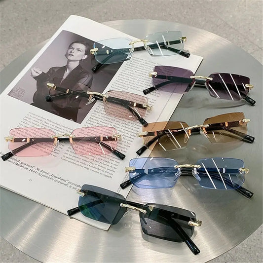 sengpan Trendy Rimless Sunglasses for Men Women Fashion Frameless Rectangle Sun Glasses Retro Shades Summer Traveling Eyewear UV400