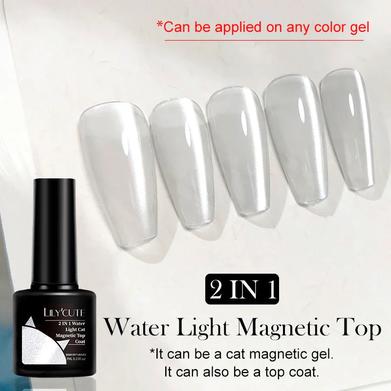 sengpan  7ML 2 IN 1 Water Light Cat Magnetic Top Coat Sparkling Glass Bead Magnetic Gel Nail Polish Semi Permanent UV Gel Polish