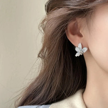 sengpan New Korean Fashion Color Crystal Flower Butterfly Earrings for Women Exquisite Elegant Earring Party Wedding Luxury Jewelry Gift