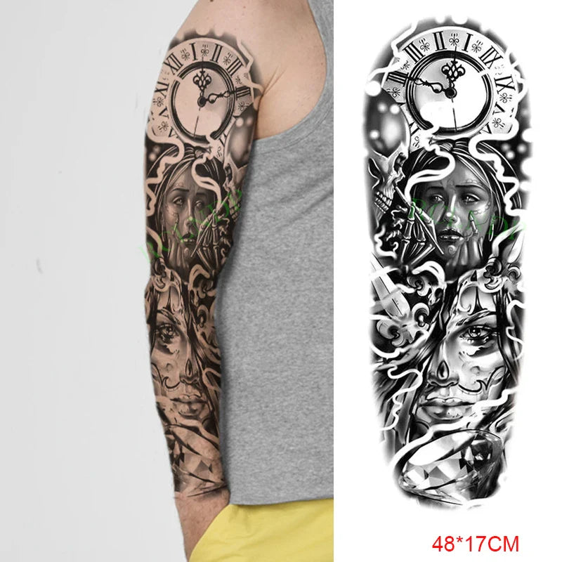 sengpan Waterproof Temporary Tattoo Sticker Anubis Ancient Egypt Greece Zeus Eye Full Arm Fake Tatto Flash Tatoo Sleeve for Men Women