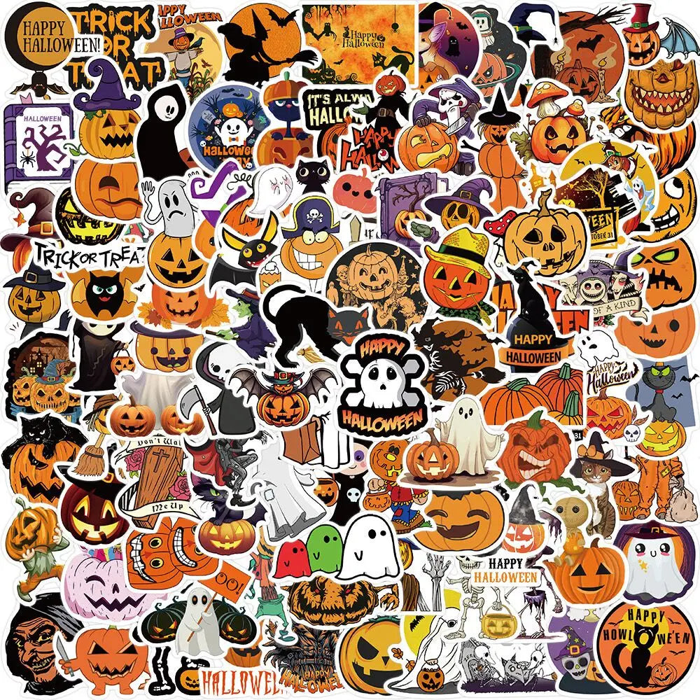 sengpan 10/50/100pcs Gothic Halloween Ghost Witch Pumpkin Decorative Stickers DIY Notebook Guitar Skateboard Waterproof Cool Sticker Toy