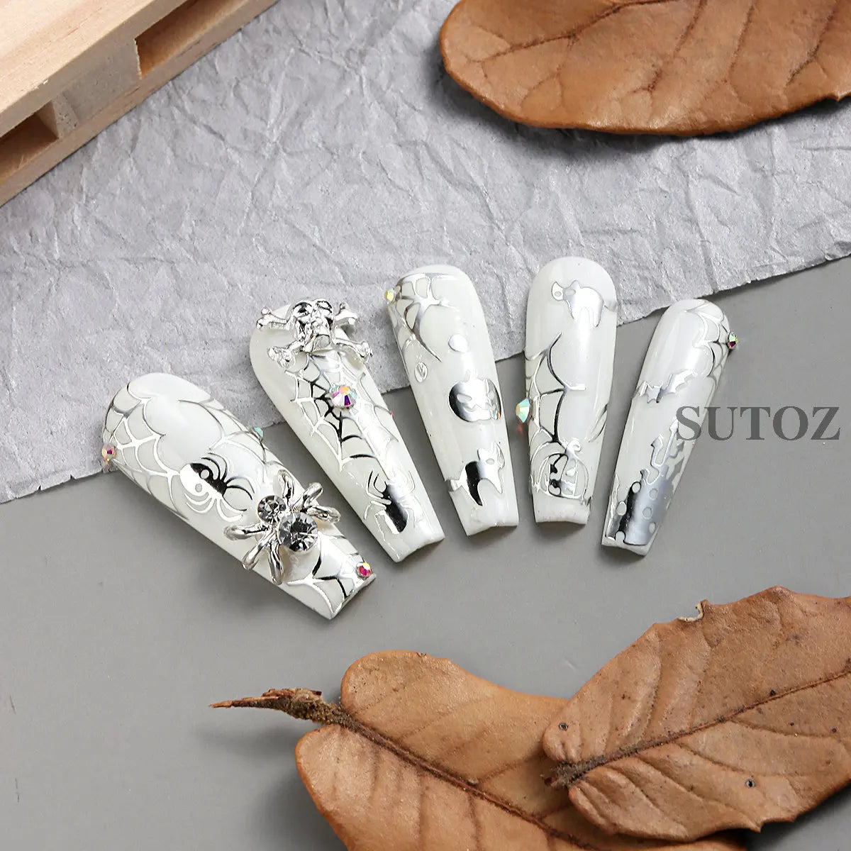 sengpan Spider Nail Sticker Halloween Decoration Snake Skull Design Evil Pumpkin Bat Nail Slider Witch Star Charm Manicure Decal LEBSO10