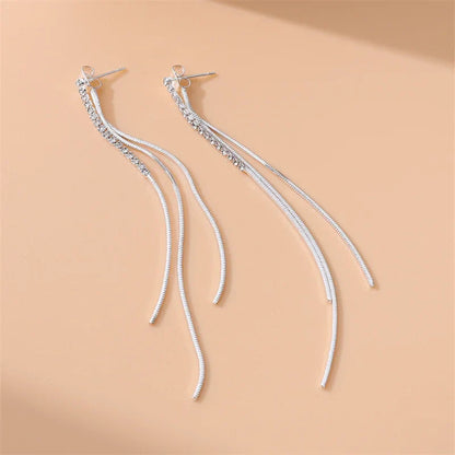 sengpan New Luxury Gold Color Long Tassel Earrings Trendy Korean Fashion White Zircon Ear Wire Women Accessories Earring Jewelry Gifts