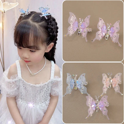 Lianfudai 2pcs New Moving Butterfly Bright Diamond Hairpins Heart Wing Elegant Metal Hair Clips Children Antique Party Hair Accessories