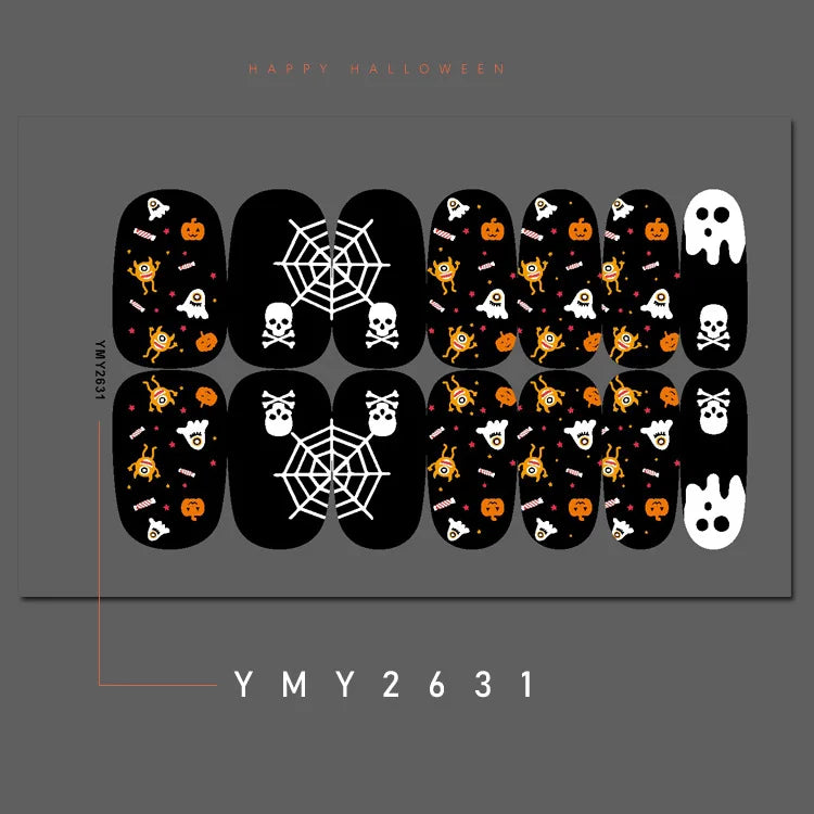 sengpan Baking Free Halloween Nail Stickers Full Sticker Fashion Nail Art Jewelry  Pumpkin Ghost Wholesale Applique Nail Sticker